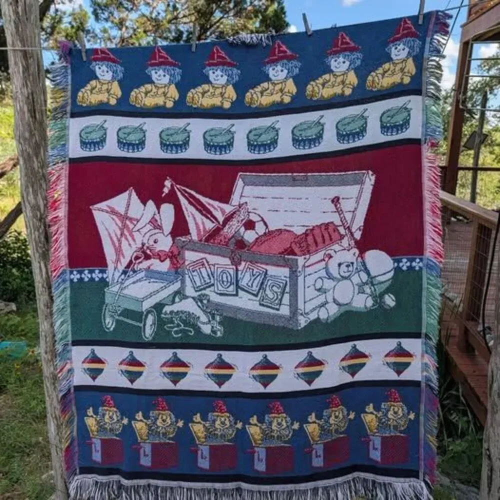 Vintage CROWN CRAFTS 100% Cotton Woven Blanket Toy Box Children Nursery kidcore